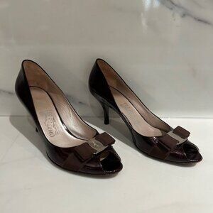 Ladies Salvatore Ferragamo Brown Patent Pumps - Size 8.5